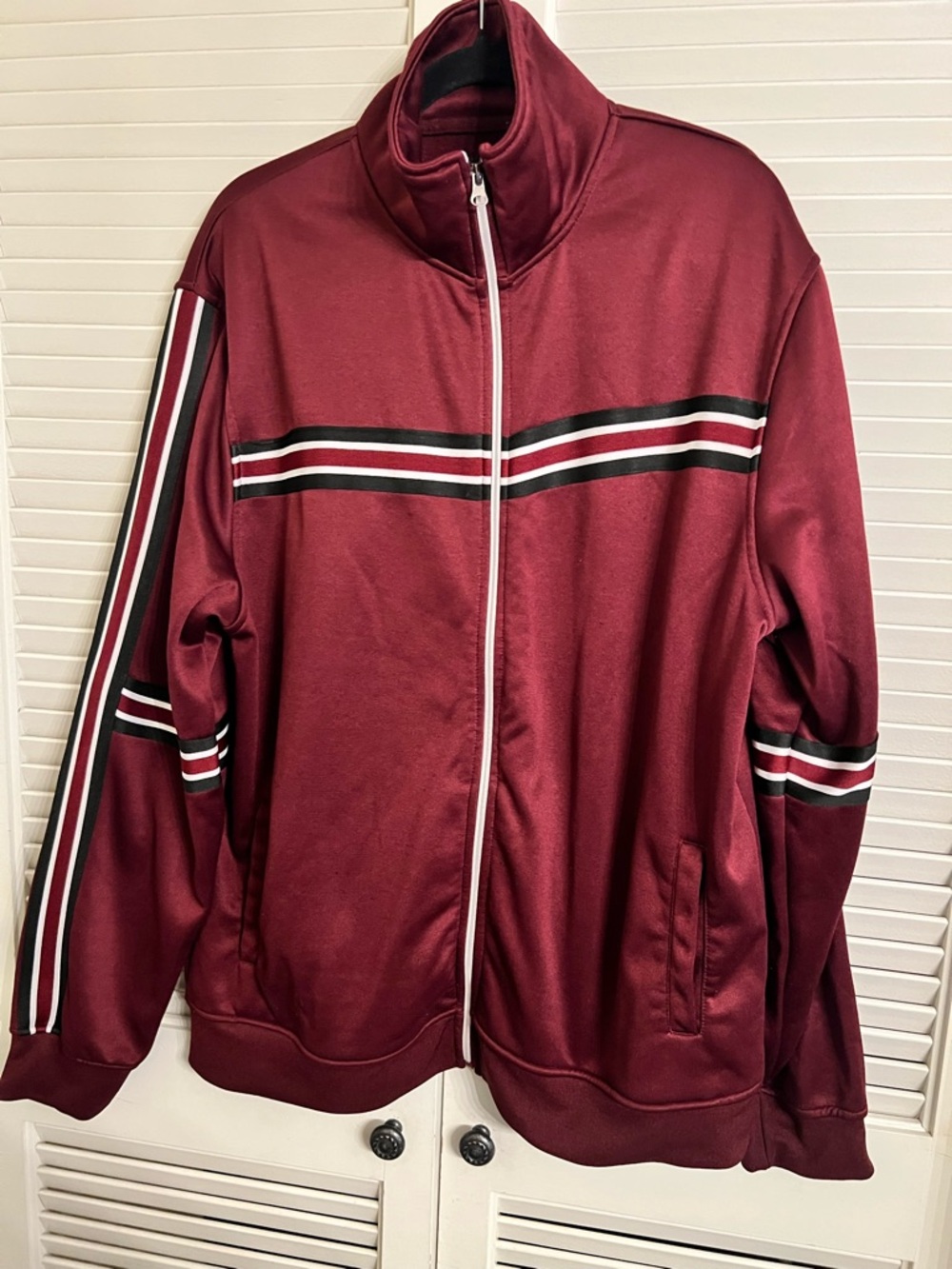 Woman’s Burgundy Track Jacket with Stripe Detail